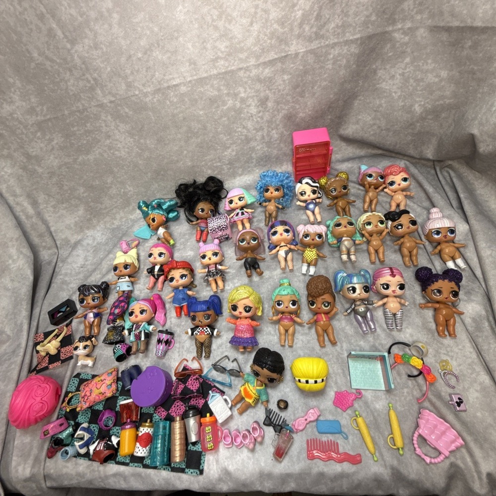 LOL Surprise Dolls Lot of 28 Dolls w Accessories Bottles Fridge Clothing & Pet